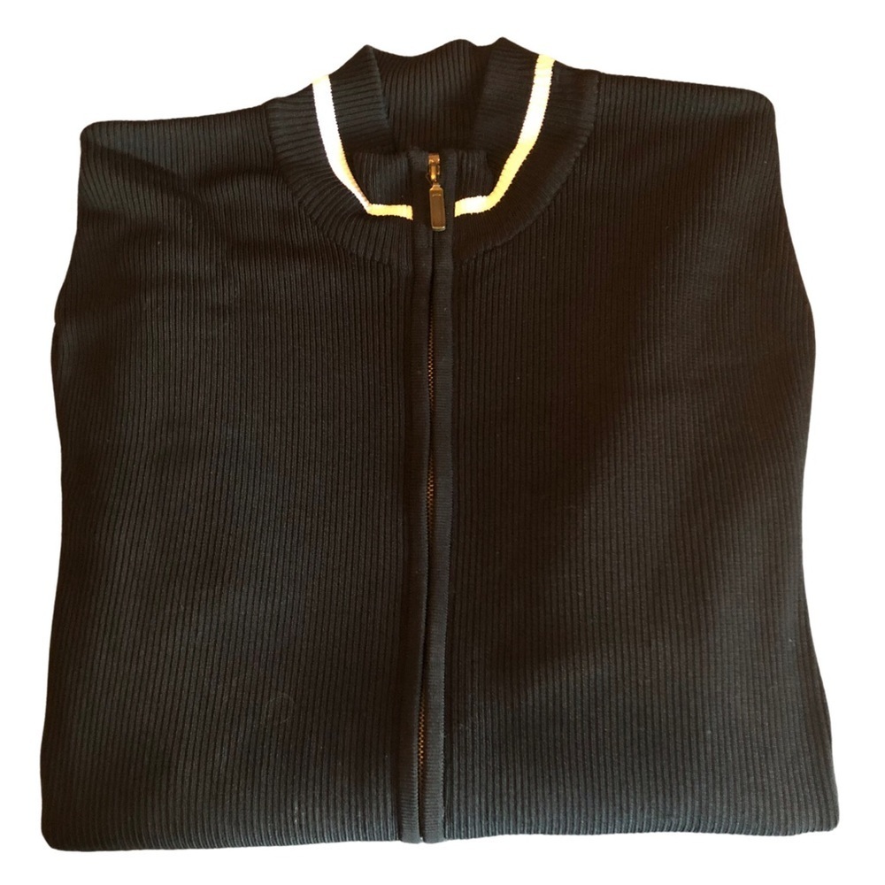 Tristan & America Zippered Front Contemporary Sweater, Black/White Size S - Picture 9 of 9